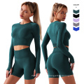 Autumn Wear Athletic Wear Yoga Sets Long sleeves 2 Pieces Suits Yoga Set Multicolour Women High Waist Sport Suits Set For Women